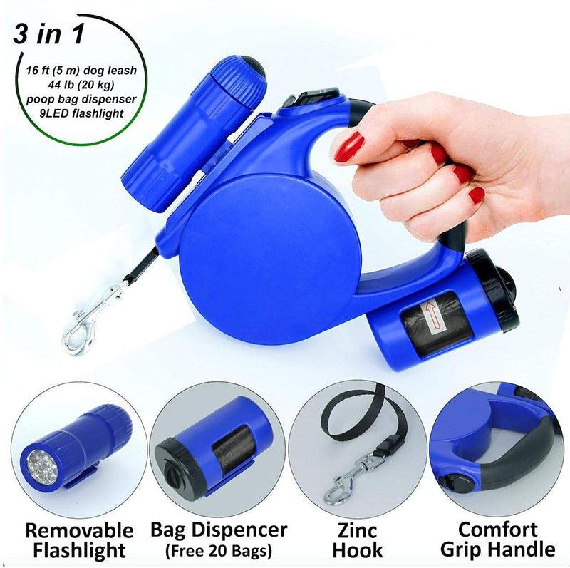 Nightwalk 4.5M Led Light And Waste Bag Dispenser Retractable Dog Leash