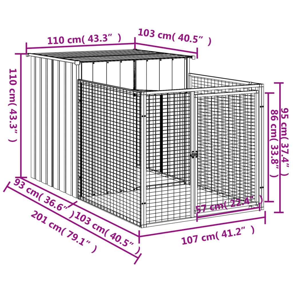 vidaXL Dog House with Run Outdoor Dog Kennel Cage Shelter Galvanized Steel