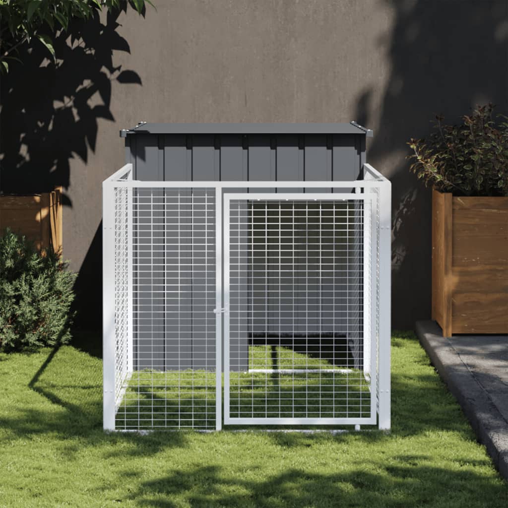 vidaXL Dog House with Run Outdoor Dog Kennel Cage Shelter Galvanized Steel