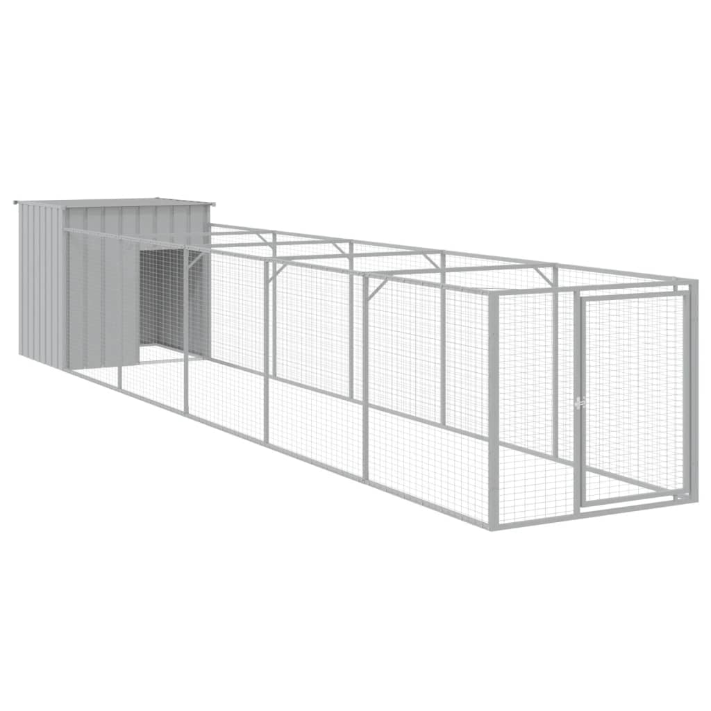 vidaXL Dog House with Run Outdoor Dog Kennel Cage Shelter Galvanized Steel