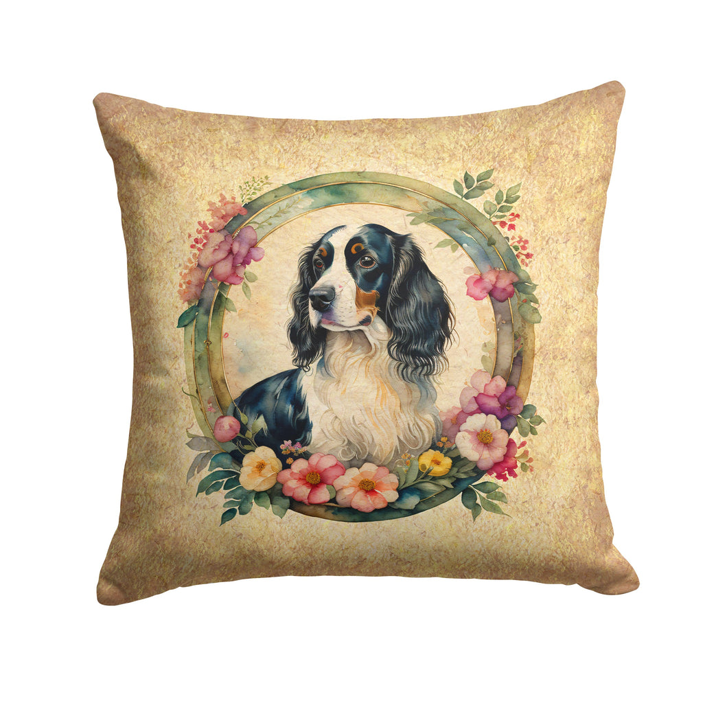 English Springer Spaniel and Flowers Throw Pillow
