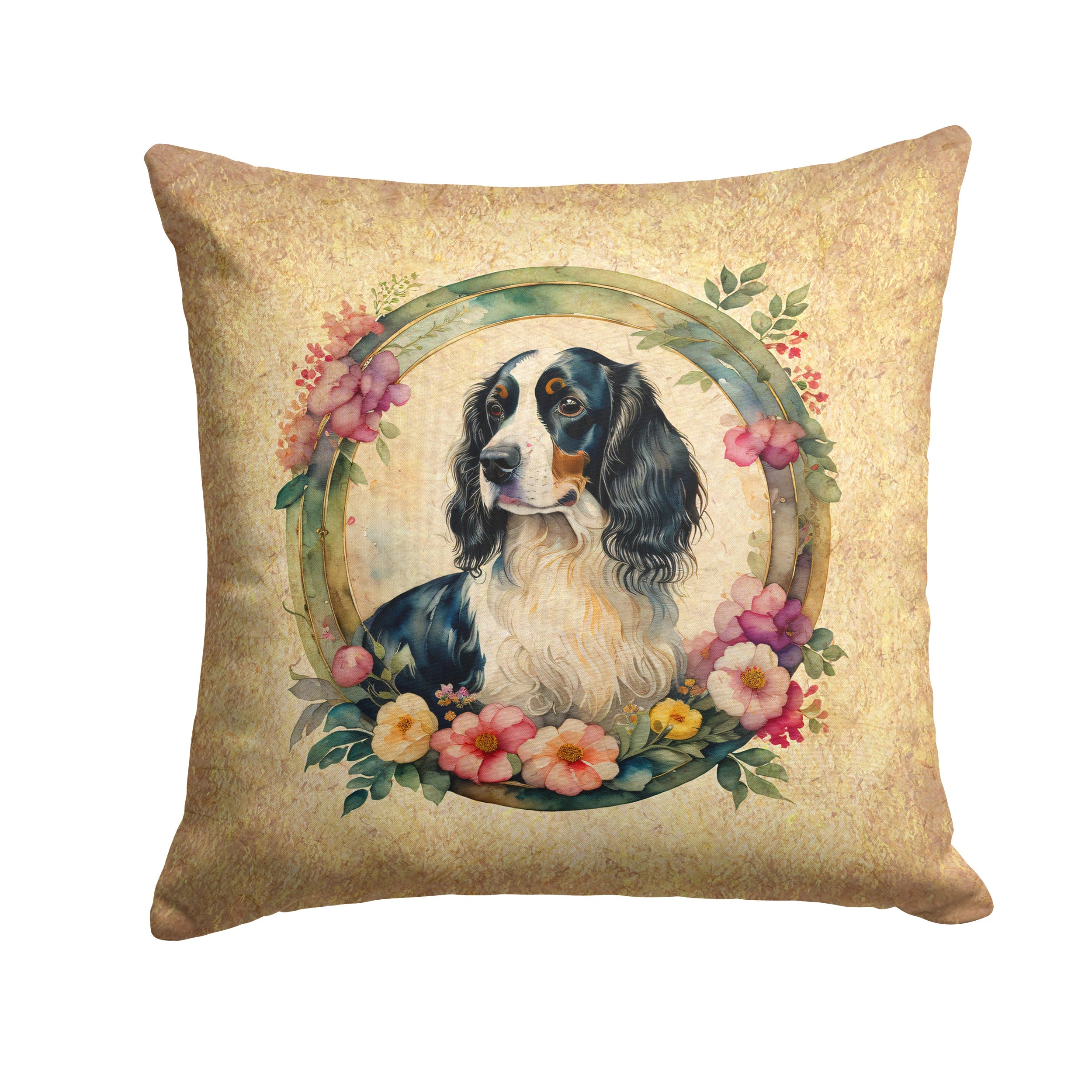 English Springer Spaniel and Flowers Throw Pillow