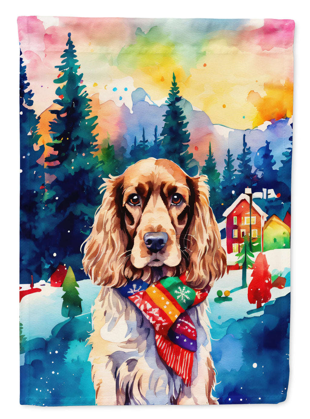 English Cocker Spaniel Christmas House Flag