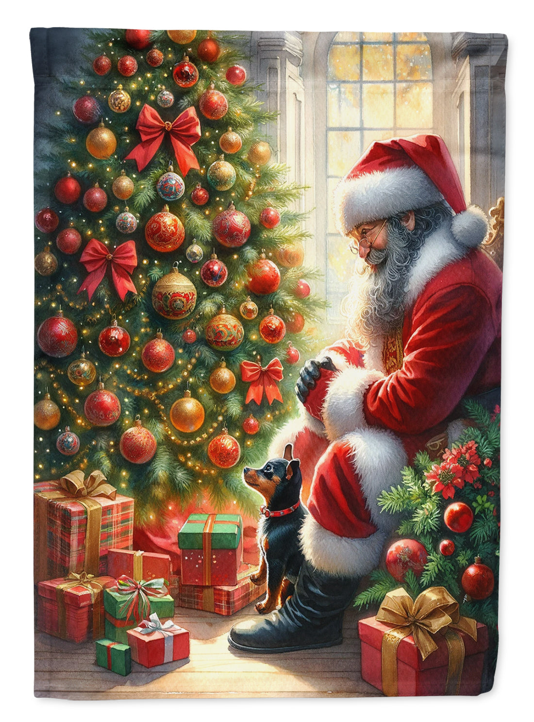 Miniature Pinscher and Santa Claus House Flag