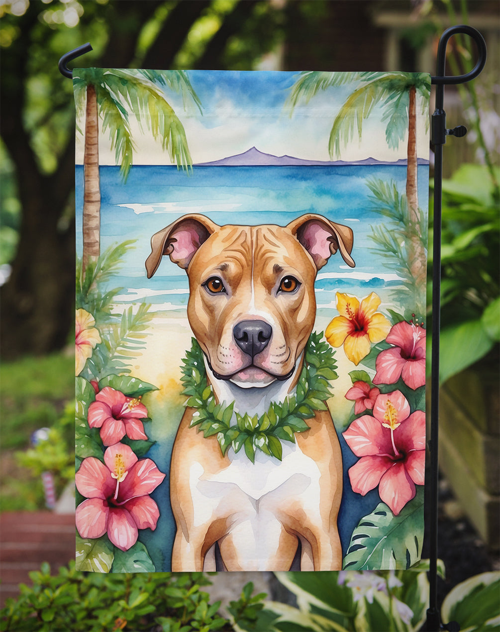 Pit Bull Terrier Luau Garden Flag