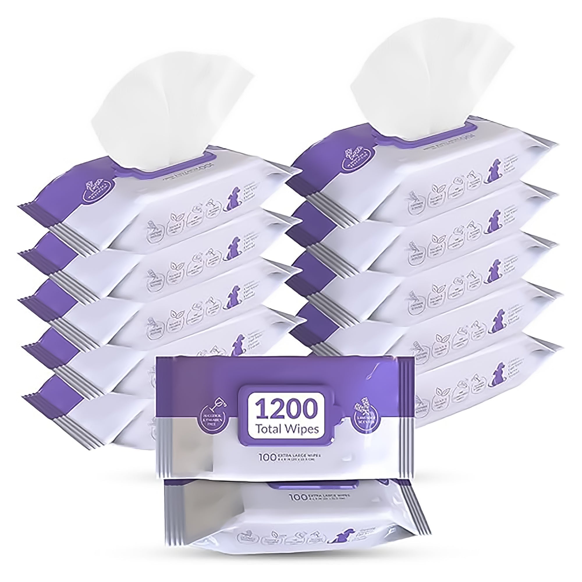 Pursonic Lavender Scented Pet Wipes – 12 Packs of 100 (1200 Total) Extra Large Wipes for Gentle Cleaning & Deodorizing
