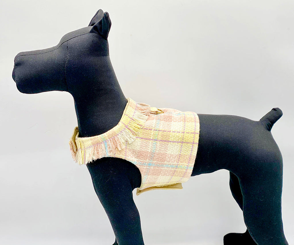 Spring Plaid Tweed Vest with Fringe Collar