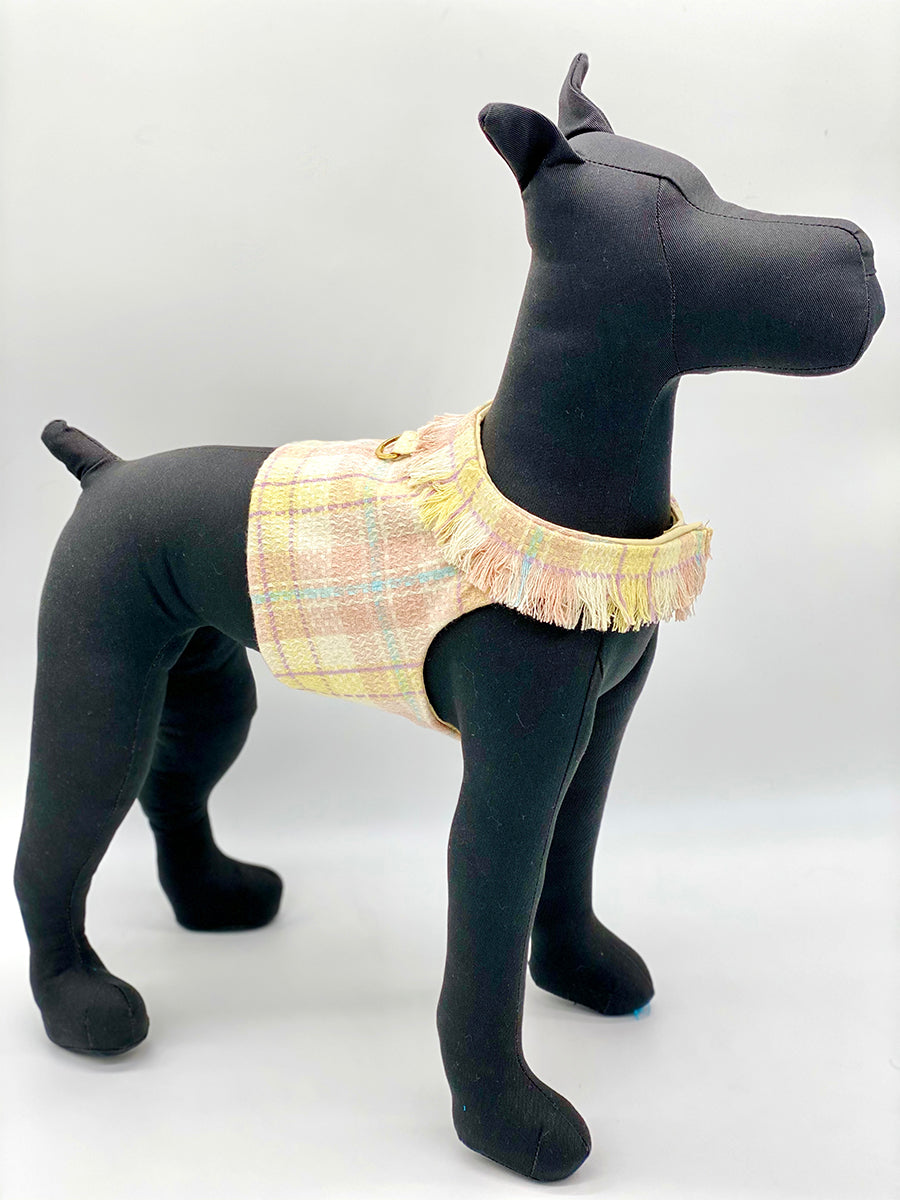 Spring Plaid Tweed Vest with Fringe Collar