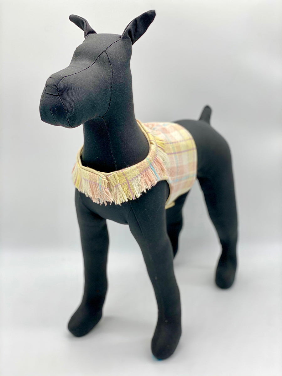 Spring Plaid Tweed Vest with Fringe Collar