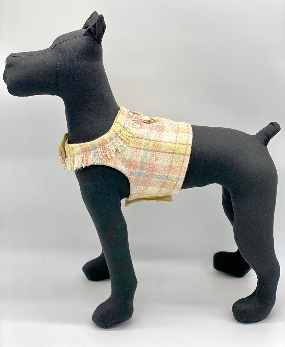 Spring Plaid Tweed Vest with Fringe Collar