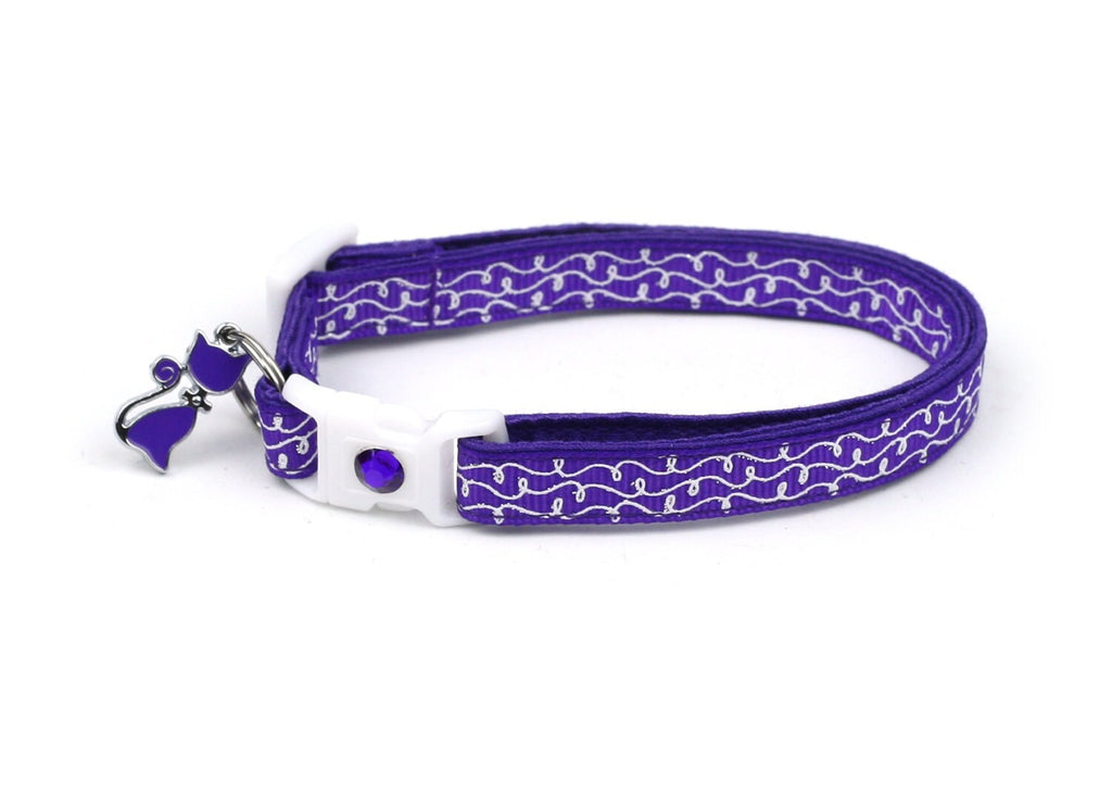 White Squiggles on Purple Cat Collar