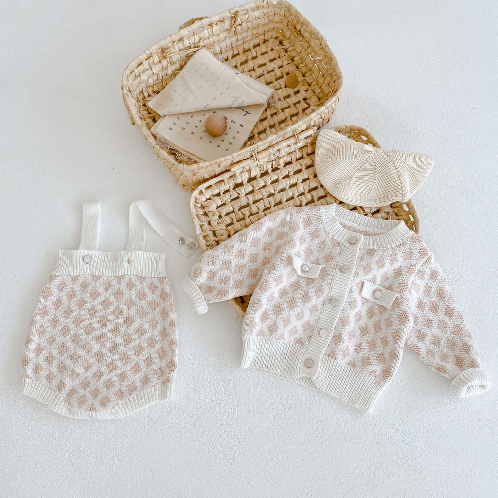 Baby Girl Plaid Graphic Onesies & Cardigan Knitted Sets